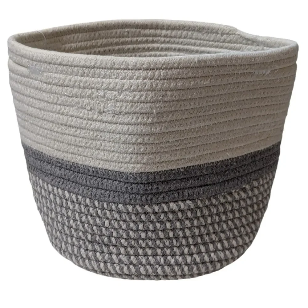 New Small Decorative Woven Rope Plant Basket Gray & White